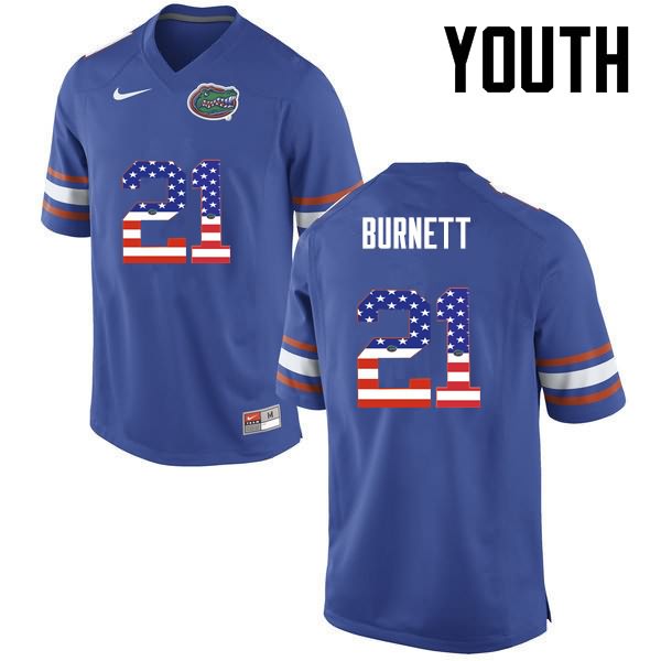 NCAA Florida Gators McArthur Burnett Youth #21 USA Flag Fashion Nike Blue Stitched Authentic College Football Jersey WFV3264JN